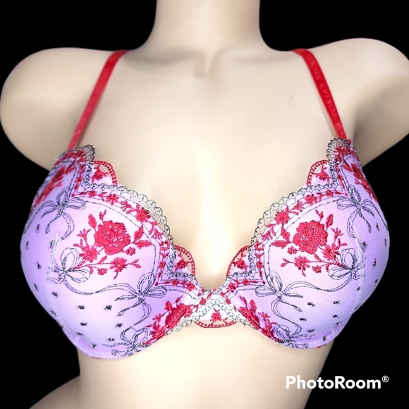 🆕️VS VERY SEXY Rosebud Dot Push-Up Bra Size 36B Lipstick Red & Lilac - Picture 7 of 14
